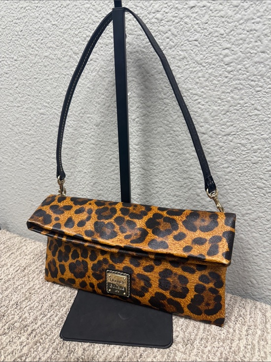 Dooney & Bourke Handbags - Dooney & Bourke Leopard Print Fold-Over Shoulder Bag/Clutch - Black Strap